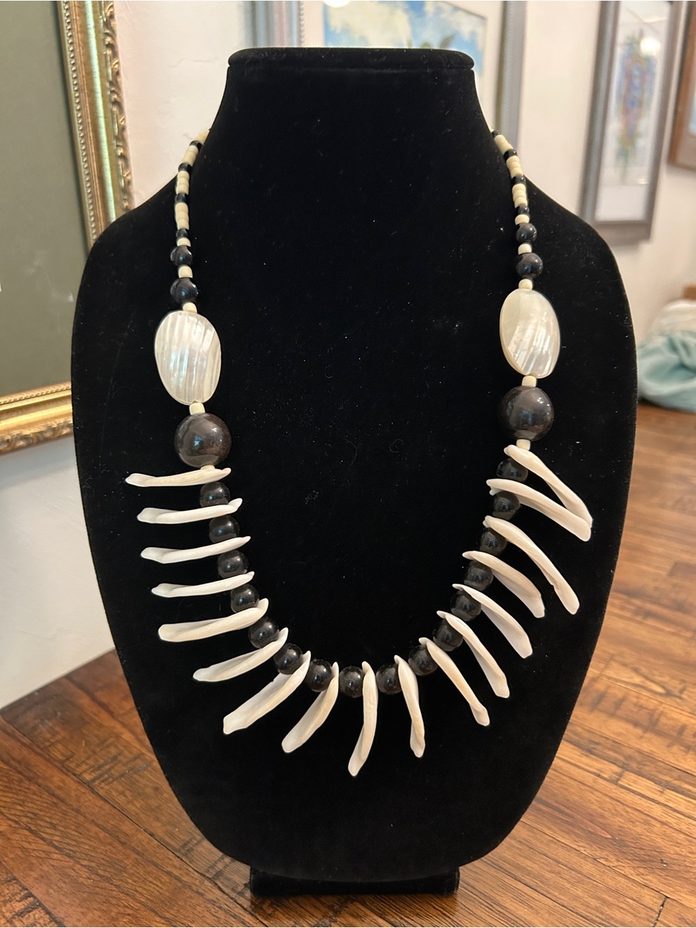 Artisan Black and White Shell Fringe Necklace